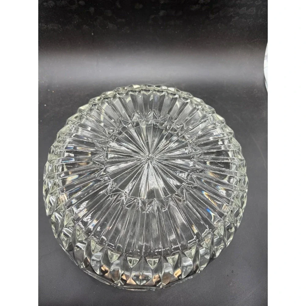 Vintage Clear Pressed Glass Salad Bowl with Matching Acrylic Serving Utensils‎